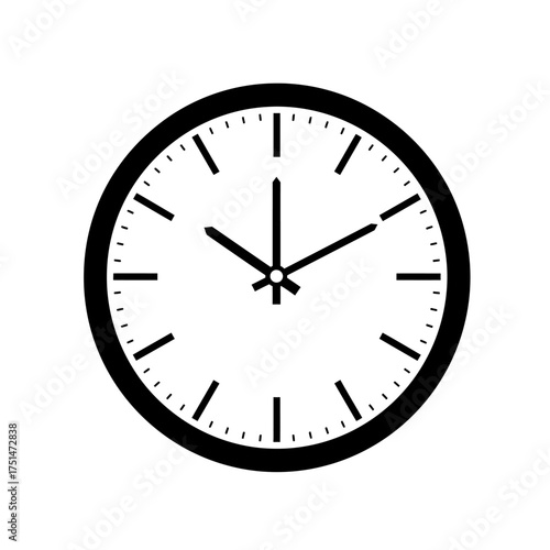 Simple round wall clock with black hands and hour marks showing approximately 1010 time isolated on white background Vector Illustration