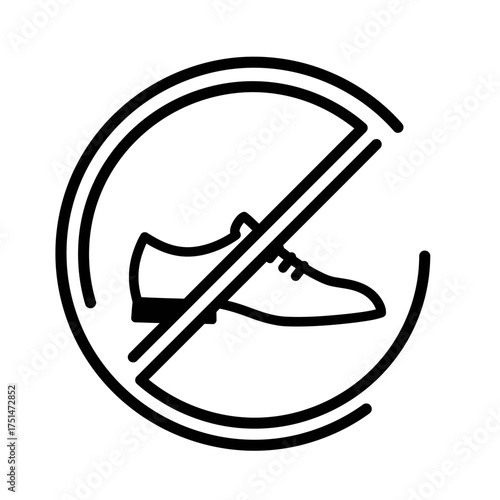 Prohibition symbol overlaying shoe icon for no footwear allowed signage and warning graphics isolated on white background Vector Illustration