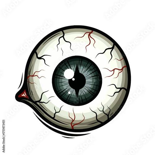 Isolated cartoon bloodshot eyeball with a detailed iris and red veins vector graphic