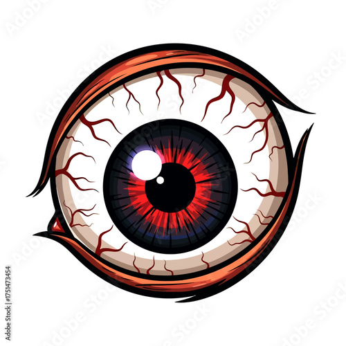 Vector illustration of a scary, bloodshot red eyeball for horror or tattoo design