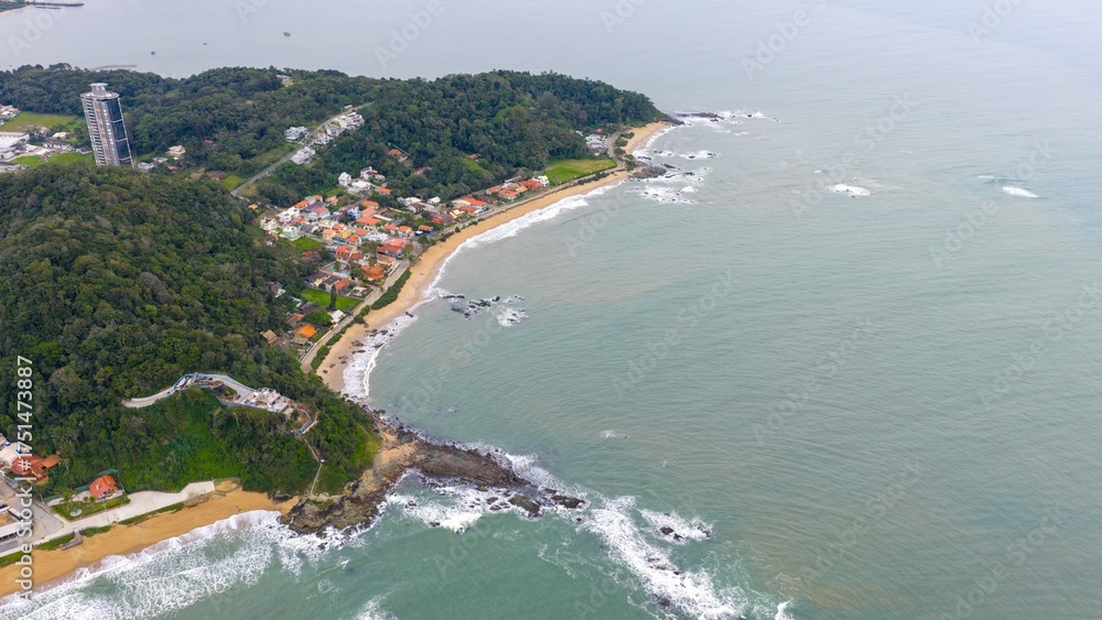 Fototapeta premium Aerial view of Praia da Saudade on the border between Penha and Balneário Piçarras, Santa Catarina, Brazil.