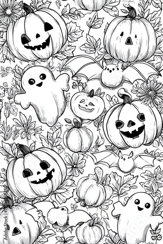 Halloween coloring page for kids, easy cute designs