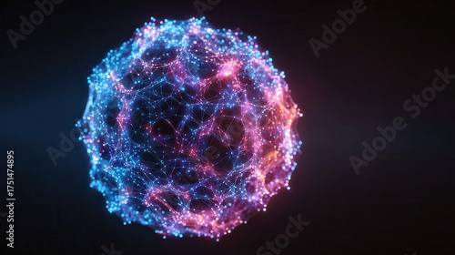 Abstract glowing energy sphere with blue and pink hues