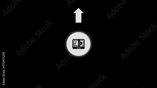 Black and white icon of stacked British pound notes inside a glowing circle with an upward arrow on a black background