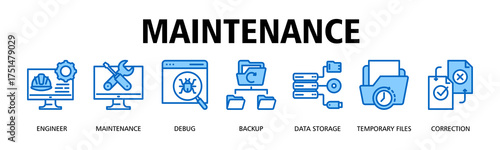 Maintenance banner web icon vector illustration concept with icon of Engineer, Maintenance, Debug, Backup, Data Storage, Temporary Files, Correction
