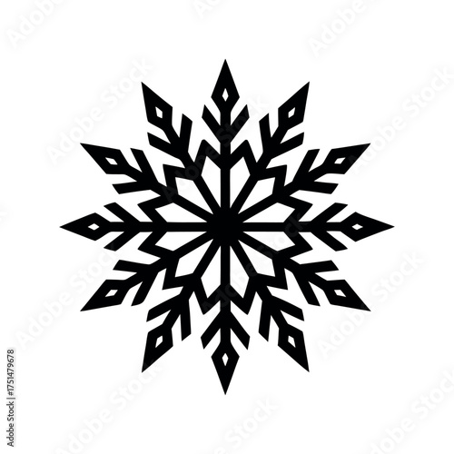 Black intricate snowflake design isolated