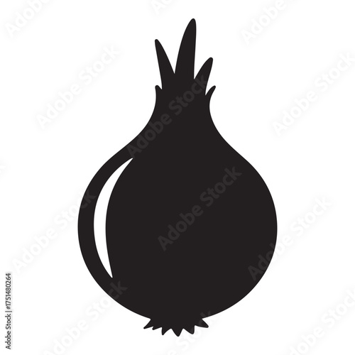 Black Onion Silhouette on White Background Fresh Food Ingredient Cooking Culinary Healthy Eating Graphic Illustration for Kitchen and Recipe Designs