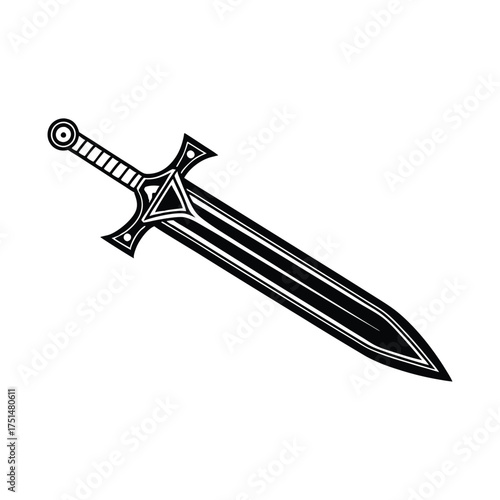 Black fantasy sword with crossguard isolated