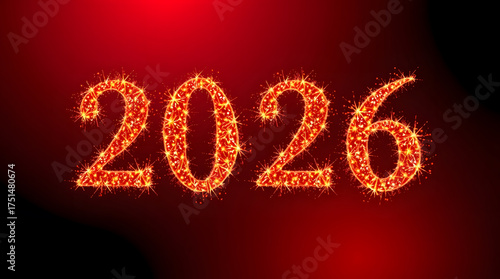 Glowing 2026 sparkles with dark red gradient background