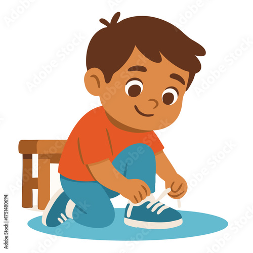 Boy Tying Shoelaces