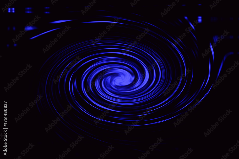 Naklejka premium Abstract blue spiral on black background creates a dynamic swirl