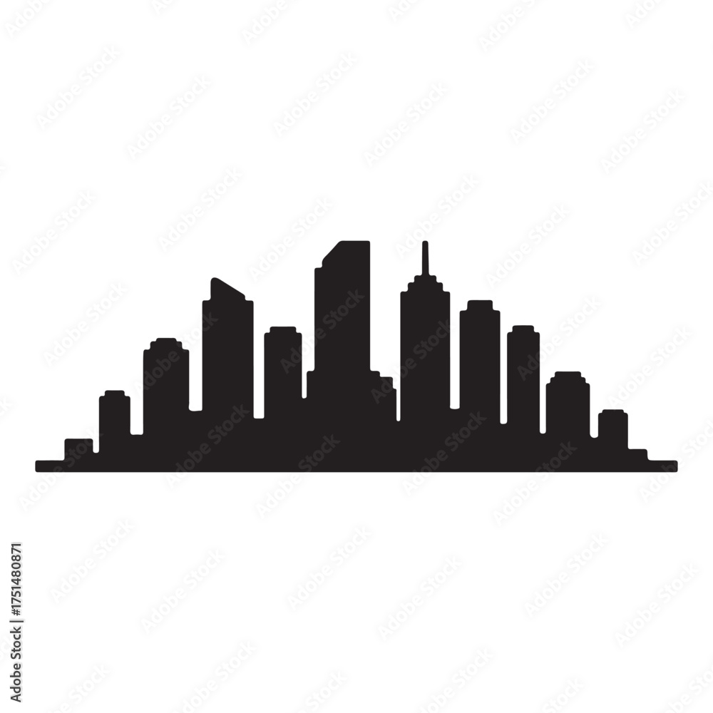 Naklejka premium City Skyline Silhouette Isolated on White Background Minimalist Design for Urban Projects and Corporate Presentations Architectural Landscape Illustration