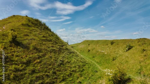 Old Sarum Timelapse captures the shifting light over ancient earthworks at Old Sarum, Salisbury, Wiltshire, England, UK