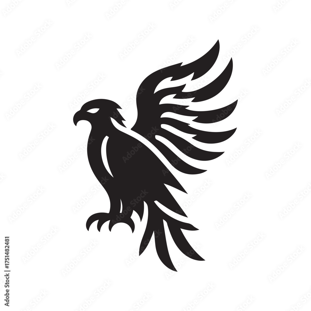 Fototapeta premium Black eagle silhouette with spread wings