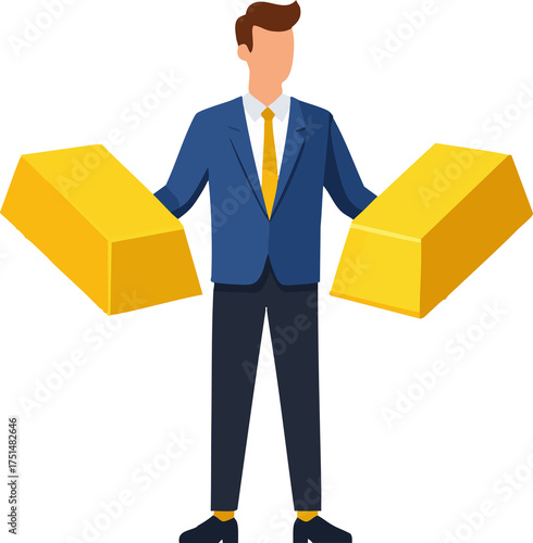 Man holding gold bars representing wealth, success, and financial strength
