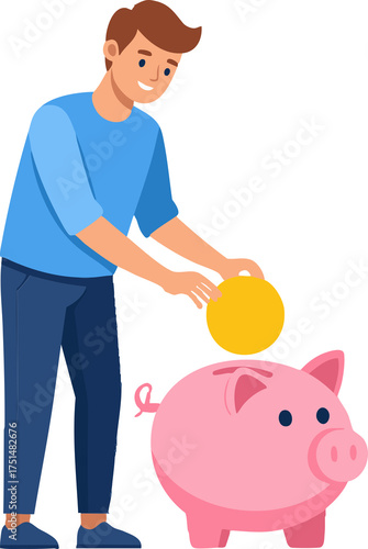 Man saving money into piggy bank illustrating personal finance planning