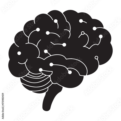 Stylized Human Brain Silhouette Representing Neural Connections and Cognitive Function Minimalist Design on White Background