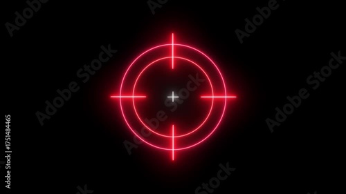 Glowing neon light target icon animation.  Military training, Military target icon animation on black background. Crosshair, gun aim, sniper target.