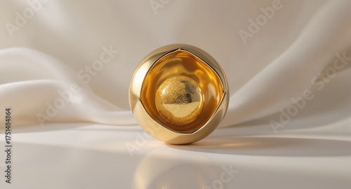 Luxurious Golden Sphere and Shell on Elegant Draped Cream Fabric Background Abstract Opulent Design for Premium Concepts, Wealth, and Prestige Visuals