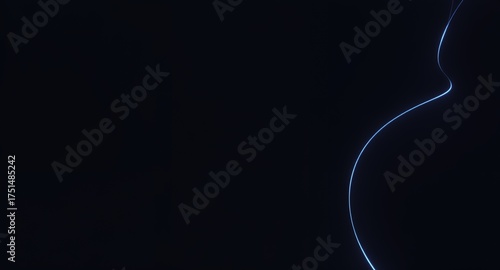 Modern Abstract Blue Glowing Wavy Line on Dark Background - Futuristic Technology, Digital Energy Flow, and Dynamic Light Stream Backdrop