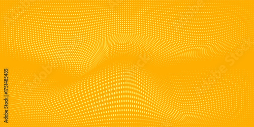 Abstrac dots yellow halftone pattern orange background. Retro comic style dotted. Cartoon pop art faded gradient design.