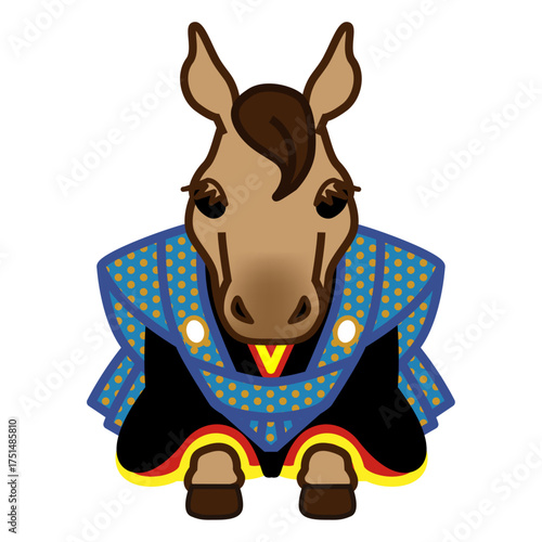 午年　年賀素材　袴を着た馬のキャラクター