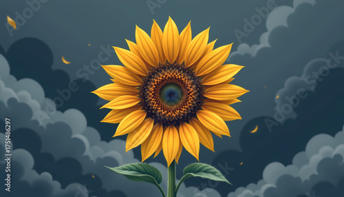 Vibrant Sunflower with Cosmic Cloudy Sky Backgroun