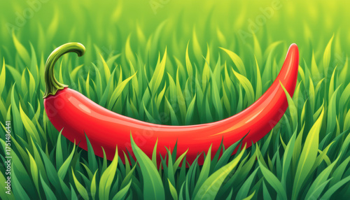 Vibrant Red Chili Pepper Lush Green Grass