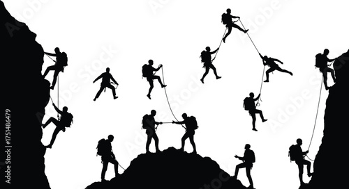 Teamwork, mountain climbing, adventure group helping each other, outdoor challenge, leadership, unity, perseverance, success, motivation, exploration, cooperation, hiking teamwork
