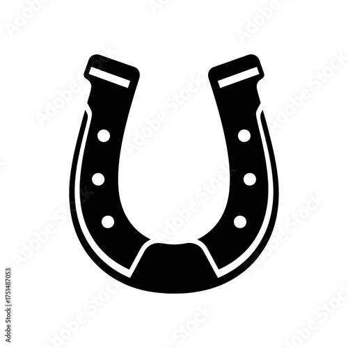 Black horseshoe silhouette, isolated on white background, a symbol of luck and good fortune