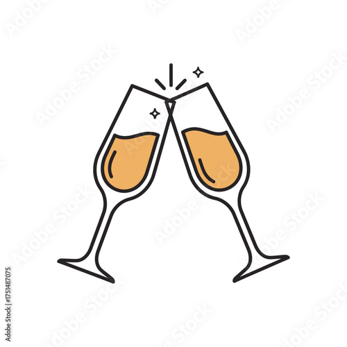 Two champagne glasses toasting isolated on white background, celebrating a special occasion with bubbly