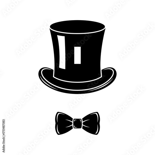 Elegant top hat and bow tie isolated on white background, a symbol of sophistication and style