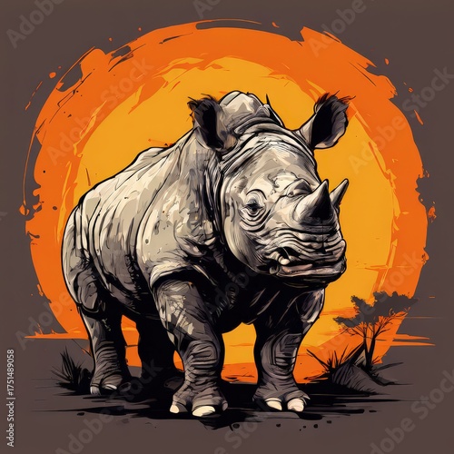 an AI Image Generator, Detailed Illustration of a White Rhinoceros Against