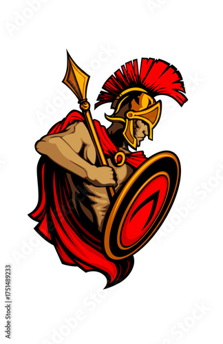 Heroic Guardian: A stoic warrior, clad in gleaming armor and armed with a spear and shield, embodies strength, courage, and the timeless spirit of heroism.