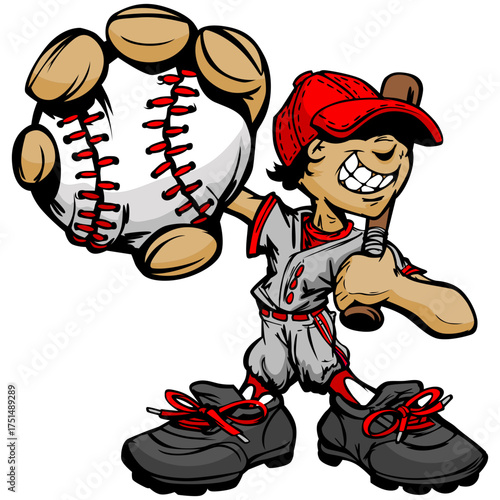 Baseball Player Ready to Play: An enthusiastic baseball player, bat in hand, confidently holds a baseball, poised for action. The player embodies the spirit of competition and the joy of the sport.