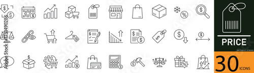 Minimal Price Line Icon Set 30 Outline Symbols for Tag, Sale, and Payment Design