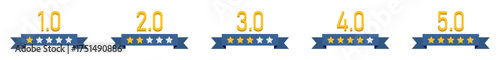 Set of 5-star rating badges with numbers and ribbon design for review, feedback, and ranking icons. isolated vector illustration on white background.