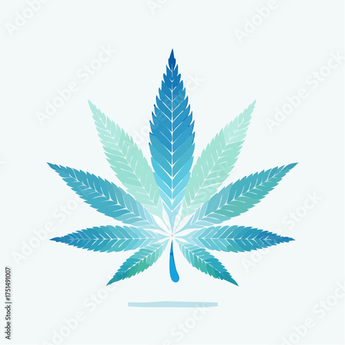 Aesthetically pleasing blue watercolor cannabis leaf design for therapeutic use