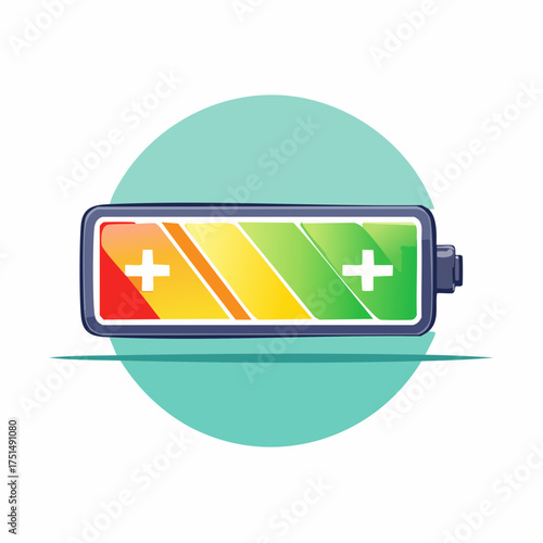 Battery charging indicator in vibrant colors indicating energy levels and power