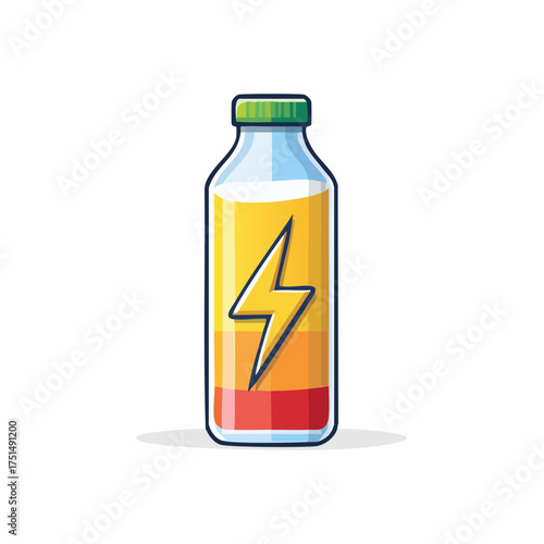 Bottle of energy drink with lightning bolt, energizing boost and refreshing beverage