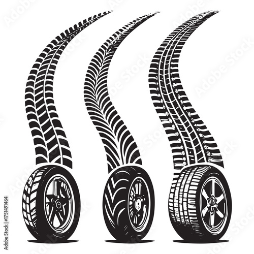 Traces of car, motorcycle tread. Car wheels on disks. vector