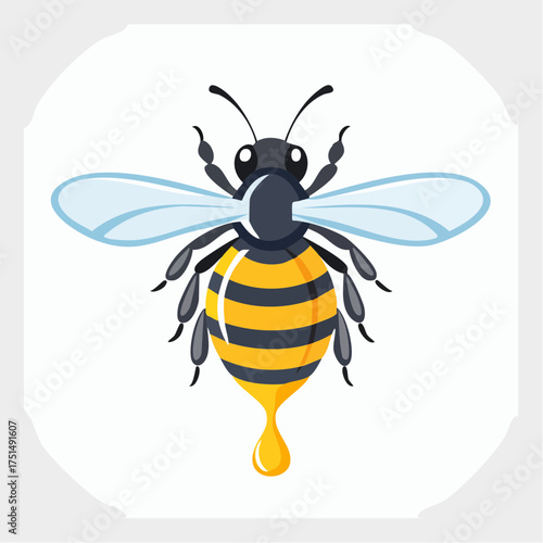 Cartoon bee with honey drop icon for beekeeping and apiculture design