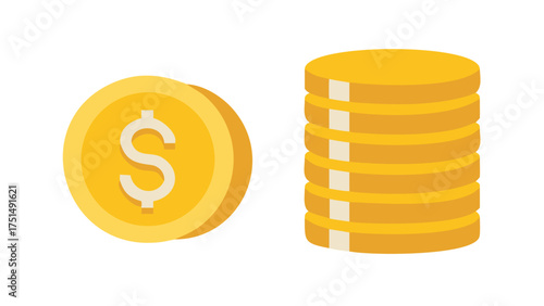 Illustration of gold coins and a stack of gold coins, representing wealth, finance, and economic prosperity
