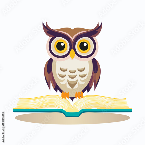 Cartoon Owl Sitting on an Open Book Symbolizing Knowledge and Education Cartoon Drawing