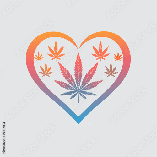 Colorful heart symbol with marijuana leaf: A symbol of love and cannabis culture