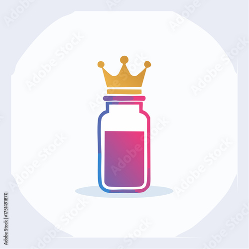 Conceptual wellness elixir with royal crown, symbolizing luxurious health boost and care