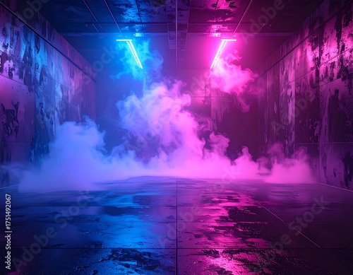 Wallpaper Mural Moody, colorful interior with neon lights and smoke Torontodigital.ca