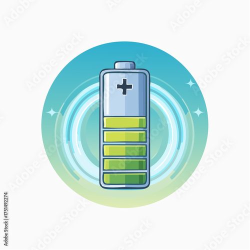 Fully charged battery icon representing renewable energy sources and efficiency