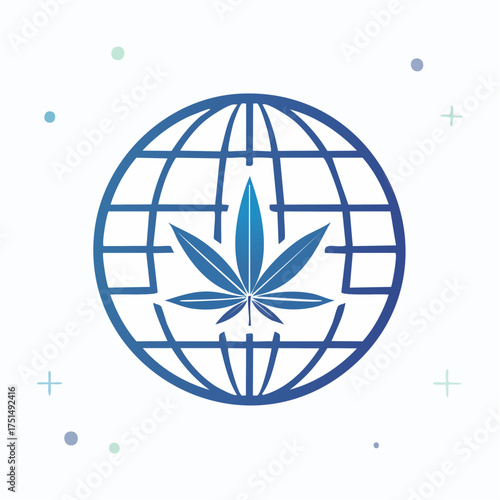 Global cannabis: the earth with a marijuana leaf symbolizes the legalization of drugs