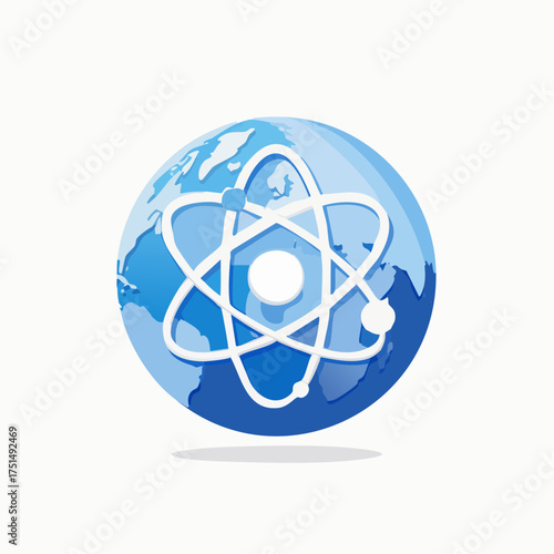 Global Science: Atom Model Overlay on Earth Globe, representing scientific progress